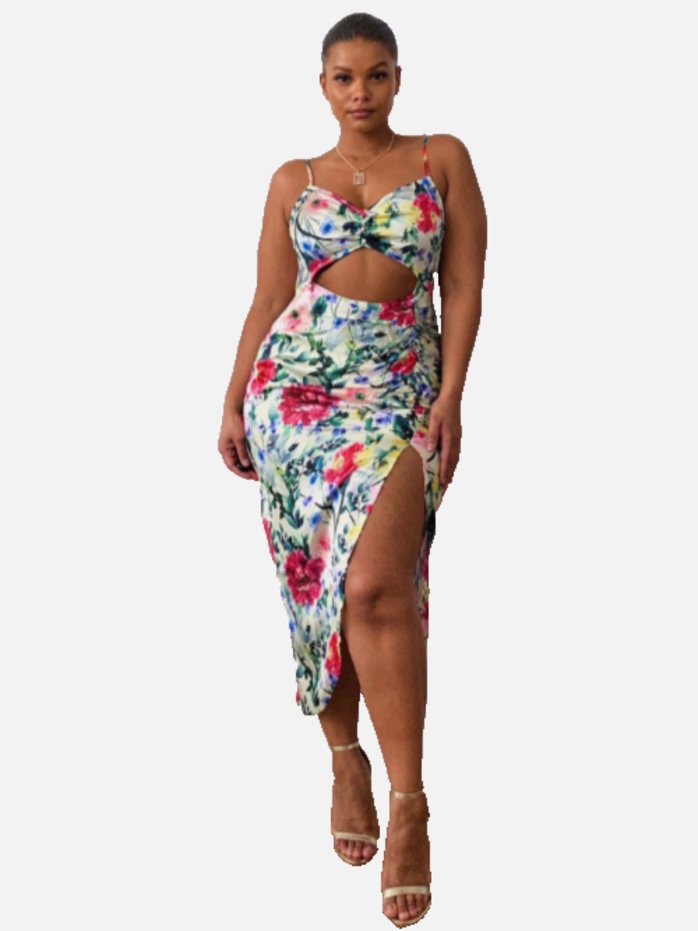 PrettyLittleThing White Multi Floral Cutout Midi Skirt
